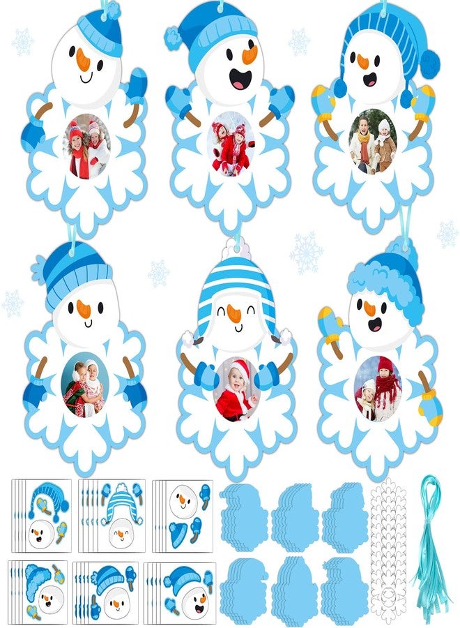 Lonfliness 30 Set Winter Snowman Picture Ornament Craft Kit for Kids Winter Snowflake Picture Frame Craft Christmas Hanging Ornaments for DIY Photo Home Activities Xmas Holiday Party Decorations Gifts - Image 1